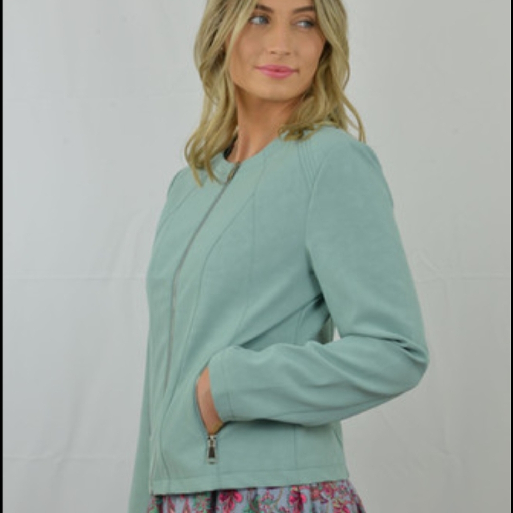 Jessica Graaf Jacket Light Green Pleather Faux Leather Summer Spring SZ XXL